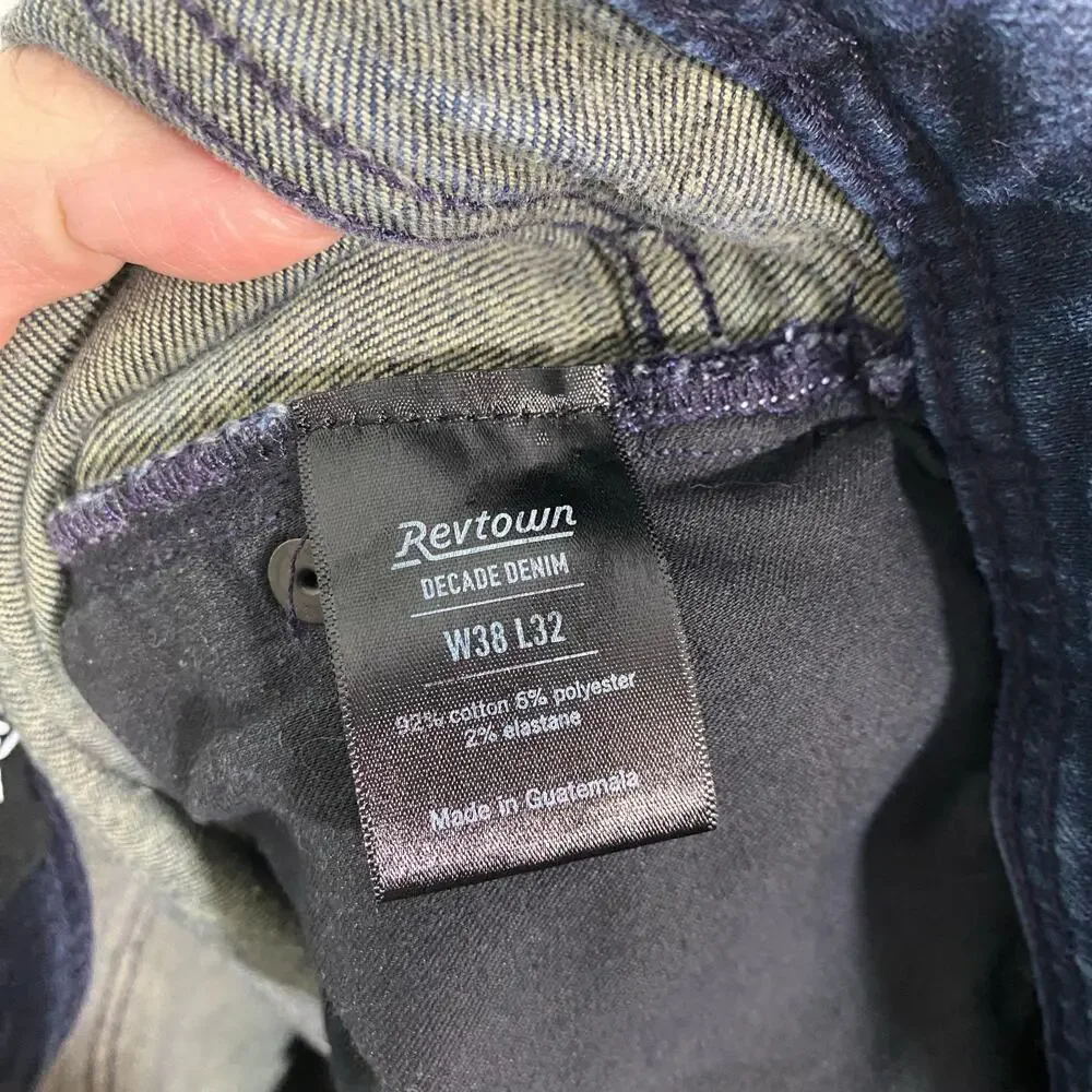 Revtown Men Blue Indigo Automatic Straight Leg Jeans Size 38 x 32